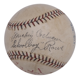 1934 Mickey Cochrane, Goose Goslin and Schoolboy Rowe Multi-Signed OAL Harridge Baseball (Beckett)